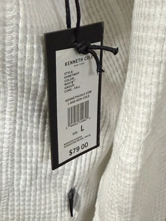 Kenneth Cole White 100% CottonWaffle Knit Hooded Henley - Picture 2 of 4